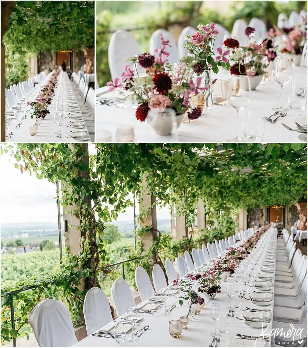 Tischdekoration bei Hochzeit auf Burg Schwarzensein